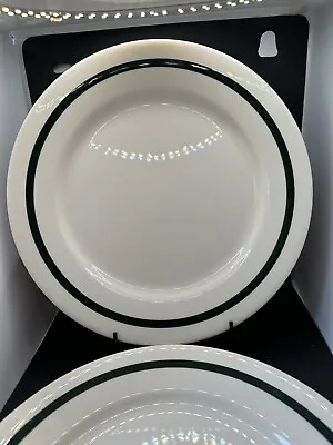 2 Vintage Buffalo China Dark Green Stripe 11  Rnd Dinner Plates Restaurant Ware • $17.99