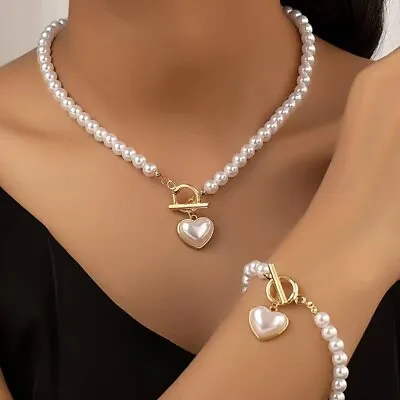 Pearl Imitation White  String Strand Beaded Necklace Bracelet Elegant Women UK • £5.49