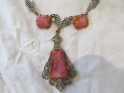 Vintage Or Antique Art Nouveau 1920's Very Fine PINK SWIRL Ornate Necklace • $93.74