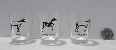 Vintage 3 Horse Shot Glasses. (2)  Polo Pony & (1) Hackney Pony Drinking Glass • $23