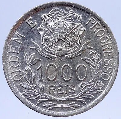 1913 A BRAZIL Stars And LIBERTY Silver Genuine 1000 Reis Brazilian Coin I118796 • $88.65