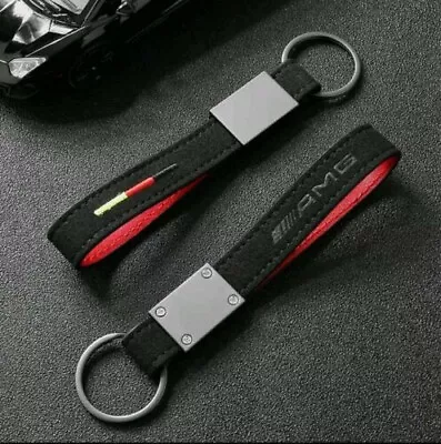 Mercedes Amg Suede Alcantra Keyring Black Red Key Chain Key Fob • $10.56