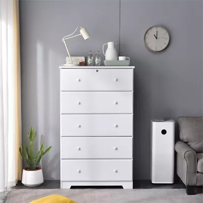 Better Home Products Isabela Solid Pine Wood 5 Drawer Chest Dresser In White • $367