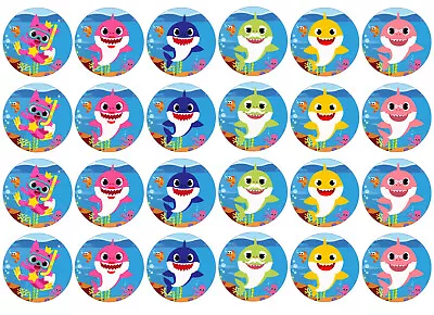 24x EDIBLE Baby Sharks Circle Cupcake Cookie Toppers Wafer Paper Sheet Uncut • $7.99