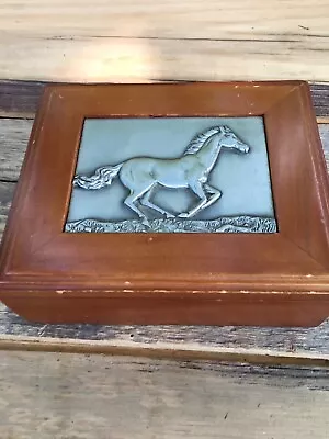 Vintage Wood & Metal Equine Trinket Jewelry Box • $25