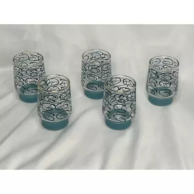 MCM Teal Swirl Juice Glasses Set Of 5 8 Oz • $19