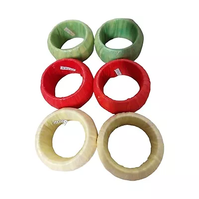 Vintage  Japanese Wooden Napkin Rings Wrapped In Colorful Plastic Quantity Of 6 • $6.50