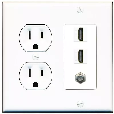 1 Port COAX 2 HDMI Wall Plate-Round Outlet White • $21.19