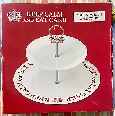 Keep Calm And Eat Cake 2 Tier White & Red Porcelain Cake Stand BNIB • £0.99