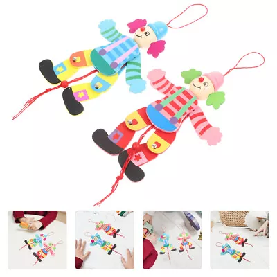  2 Pcs Funny Clown Craft Wooden Marionette Pull Line Toy Wire • £19.39