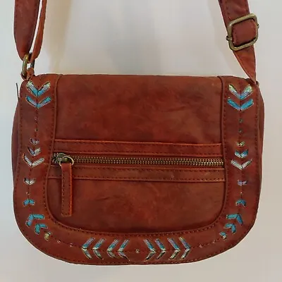 Mossimo Supply Co Pocketbook Shoulder Strap Brown With Accent Teal On Front  • $14.50