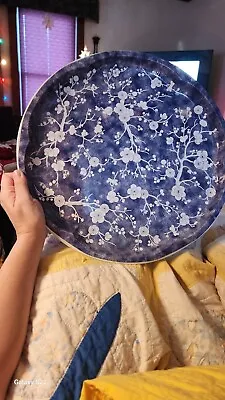 1970's Daher Decorated Ware Blue White 16 1/4  Metal Tray! • $14