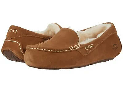 Women's Shoes UGG ANSLEY Suede Indoor/Outdoor Moccasin Slippers 1106878 CHESTNUT • $80