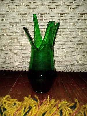 Vintage MCM Viking Glass Evergreen Swung Vase Four 4 Prong Finger RARE 8.5  • $225