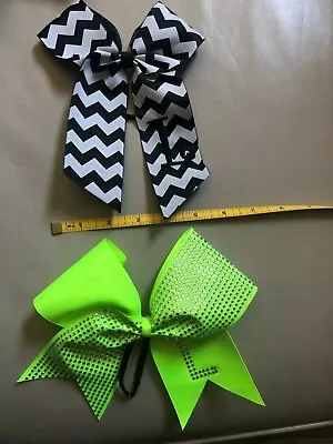 Two “L” Monogrammed Cheer Bows With Elastic Bands Hair Bows Cheerleading • $10