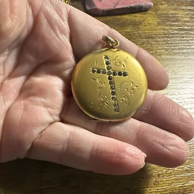 Vintage Lg Gold Filled Locket With Cross From Estate Doesn’t  Close Repair Nice • $35