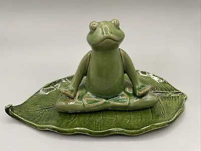 Ceramic Meditating Frog Statue Yoga Pose Zen Figurine Home Decor Green • $28.90