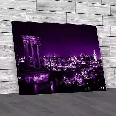 Night View Of The Edinburgh Skyline Purple Canvas Print Large Picture Wall Art • £27.95