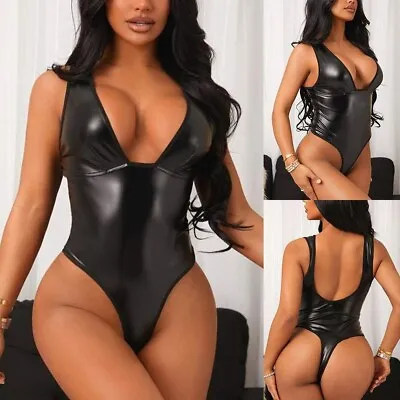 Women Bodysuit Bodysuits Adult New Patent Leather Romper Sexy Temptation • $25.95
