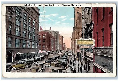 Minneapolis Minnesota MN Postcard Nicollet Avenue 8th Street Classic Cars 1923 • $29.95