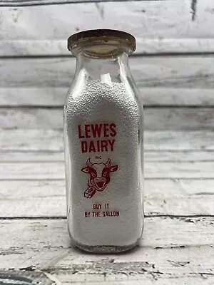 VTG Lewes Dairy Delaware Cow With Bell Double Sided Pint Milk Bottle With Lid • $20