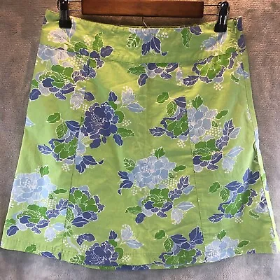 Eddie Bauer Women's Sz 6 Lightweight Cotton A-Line Skirt Green Floral Print EUC • $10.95