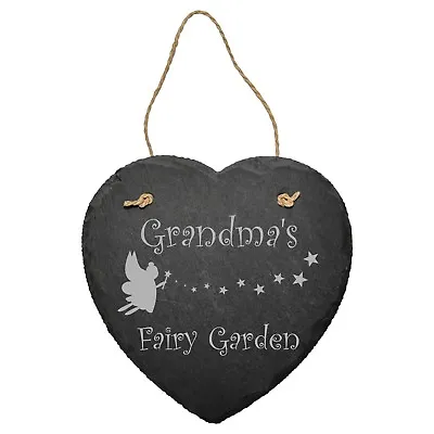 Personalised Engraved Fairy Garden Slate Heart Plaque Sign Shed Mum Nana Gift • £9.95