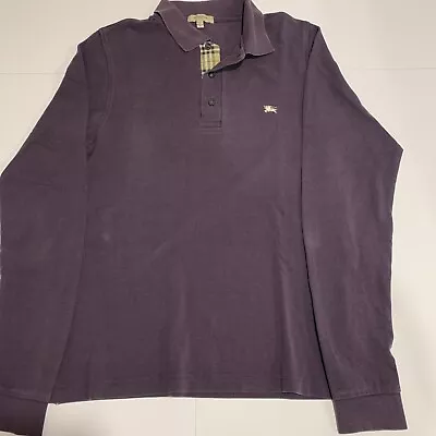 BURBERRY London Purple Plaid Lined LS Polo Shirt Men’s Small • $46