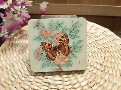 VINTAGE DAHER METAL TIN BOX ST SLIM TINS  Butterfly  Floral • $9.99