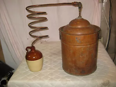 NICE Antique Round Copper Moonshine Still W/Coil + OLD JUG-A MAN CAVE MUST LQQK! • $349.99