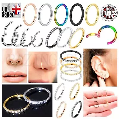 Clicker Helix Nose Ring Piercing CZ Crystal With Ball Small Face Ear Hoop Septum • £2.99