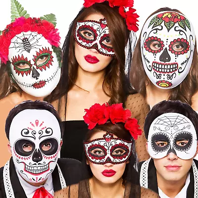 Halloween Mexican Zombie Sugar Skull Day Of The Dead Fancy Dress Mask New • £5.99