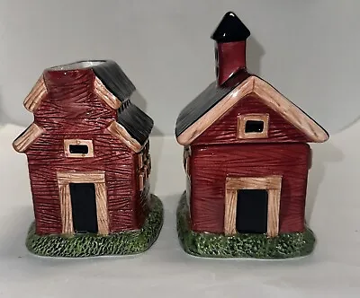 Warren Kimble Sakura Country Life Barn Schoolhouse Cream And Sugar Containers    • $15