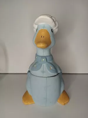 Vintage Hand Painted  Chic 11  Duck Ceramic Cookie Jar Blue Bow • $49.99