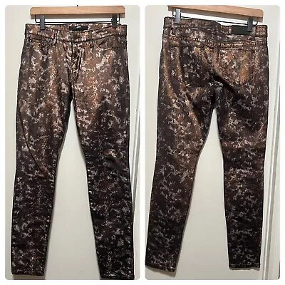 ELSE Bronze Metallic Printed Stretch Skinny Ankle Jeans Size 27 • $29