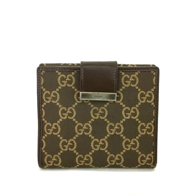 $51 • Buy GUCCI GG Logo Brown Canvas Leather Bifold Wallet/1G5263