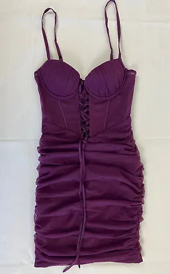 BNWT Oh Polly Dress Size 4 Slim Purple Lace Up Bodycon Straps Ruched Lace Front • $28
