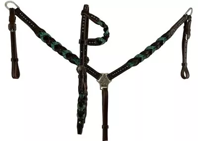 Showman Teal Miracle Braid Single Ear Headstall & Breast Collar Set • $85.99