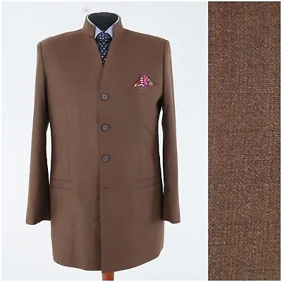 Mens Mao Collar Sport Coat 44R US Size PREMIERE Brown Wool Blazer Jacket • $84.99