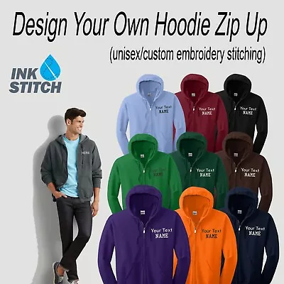 Ink Stitch Unisex Custom Add Logo Texts Personalized Hoodie Zip Up Sweatshirts • $35.99