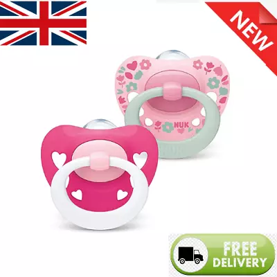 £5.39 • Buy BABY Dummy SOOTHER 6-18 Months BPA-Free Pink Heart Pack Of 2 Count NUK FREE Post