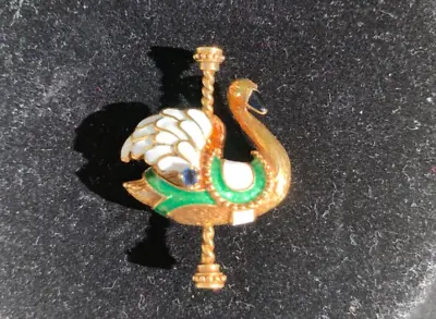 Faberge Vintage 14k Yellow Gold Carousel Swan Pin Brooch Colorfully Enameled • $699