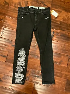 OFF-WHITE C/O VIRGIL ABLOH  T  Embroidered Black Denim Skinny Jeans Size 27 • $270