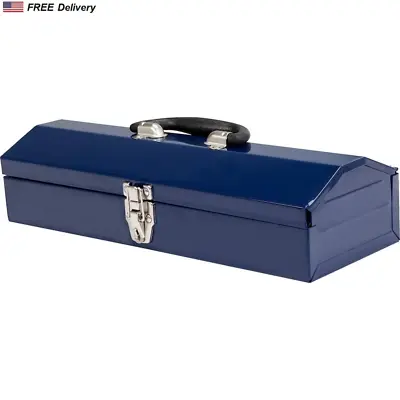 Tool Box Metal Latch Closure 16 In Hip Roof Style Portable Steel Blue Organizer • $22.99