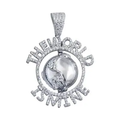 Men's Sterling Silver World Globe Hip Hop Pendant W/ Micro Pave CZ Stones • $49.99