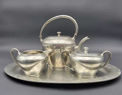Vintage Pewter WALLACE Tea Pot With Sugar Bowl And Creamer RARE • $91.79
