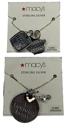 HTF NOS Macy's Sterling 925 CZ Naughty Nice Key To Heart Charm Pendant 16G Lot • $69.95