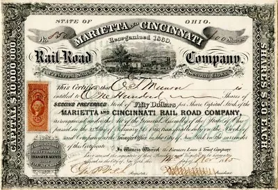 Marietta And Cincinnati Rail-Road Co. - Railroad Stocks • $95