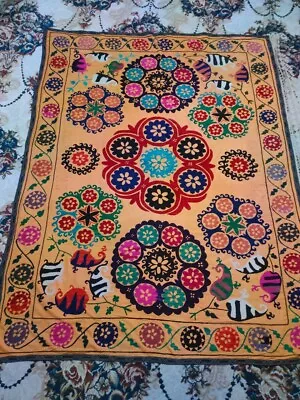 Silk Suzani Wall Hanging Vintage Uzbek Handmade Embroidery 160x203 63 X80  D-5A • $165