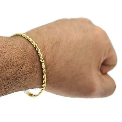 Mens Rope Bracelet 14k Gold Plated 3MM Twisted Braided 316 Stainless Steel  • $20.99
